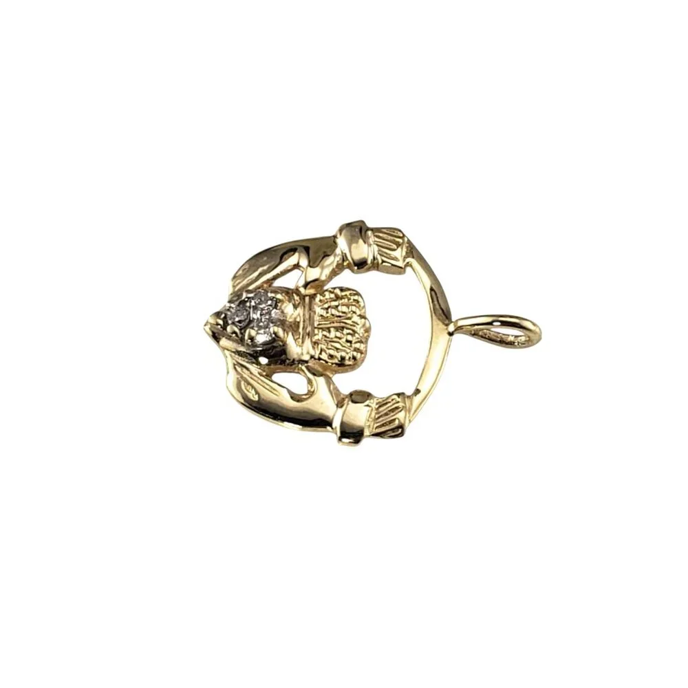 10K Yellow Gold Diamond Claddagh Pendant #23361 - Picture 2 of 6